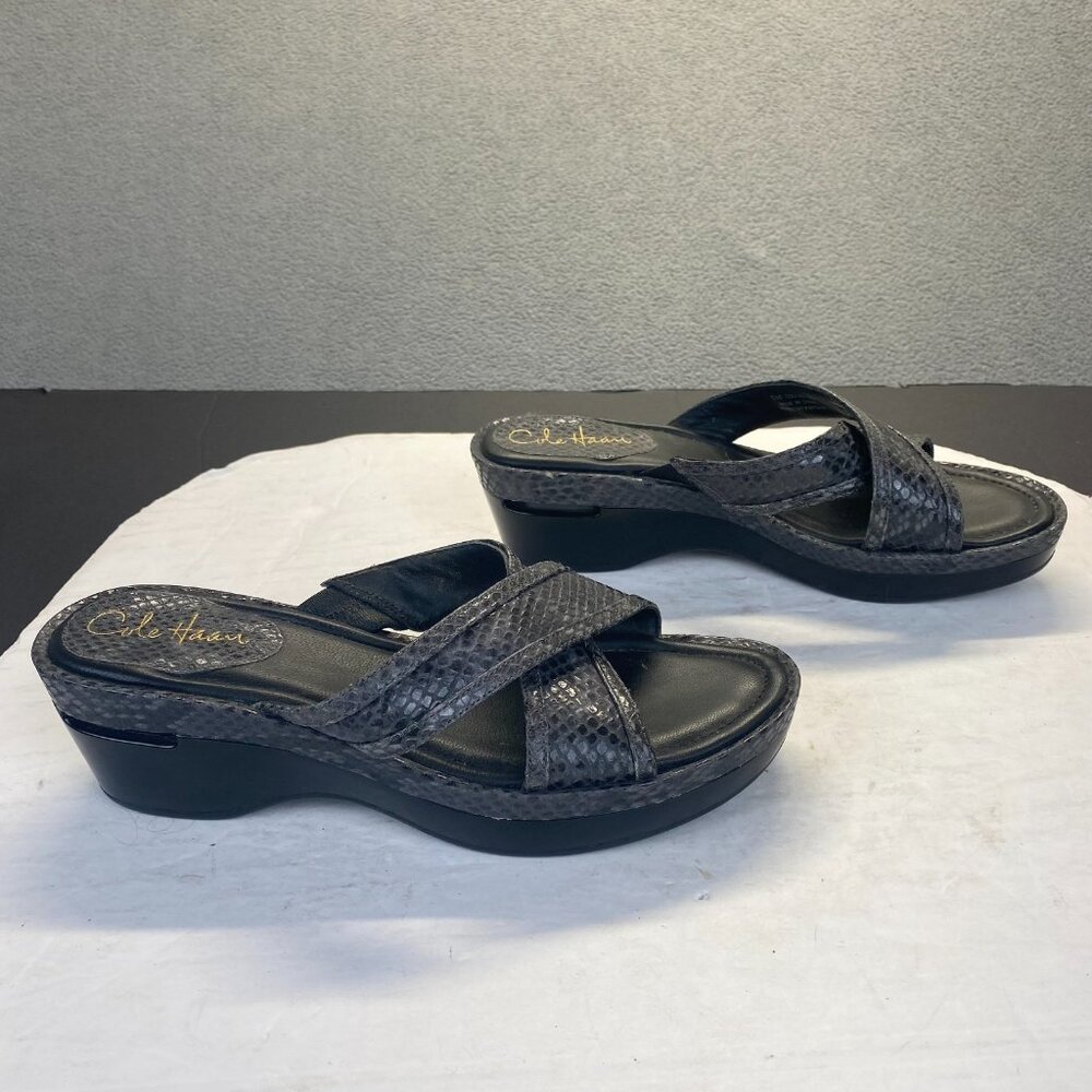 Cole Haan Black/Gray Leather Wedge Slide Slip On Sandals Size 8 B
